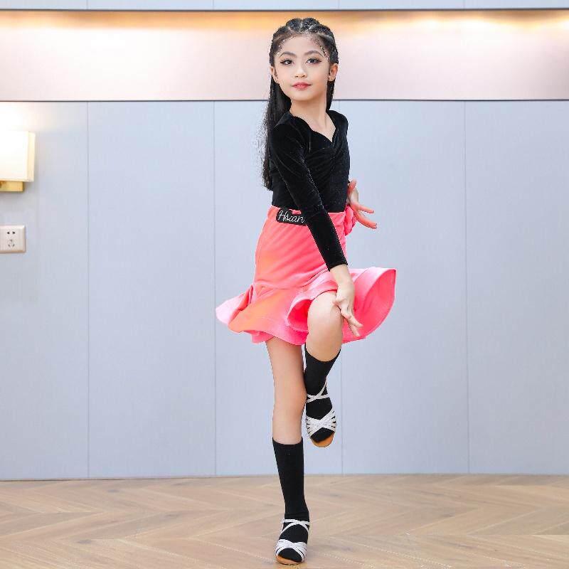 少儿拉丁舞练功服女童秋冬新款拉丁舞裙分体长袖舞蹈服套装