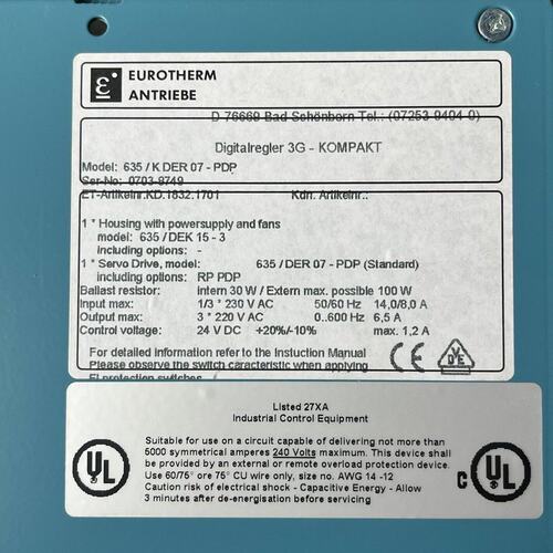 EUROTHERM 635/K DER 07-PDP伺服驱动--议价商品