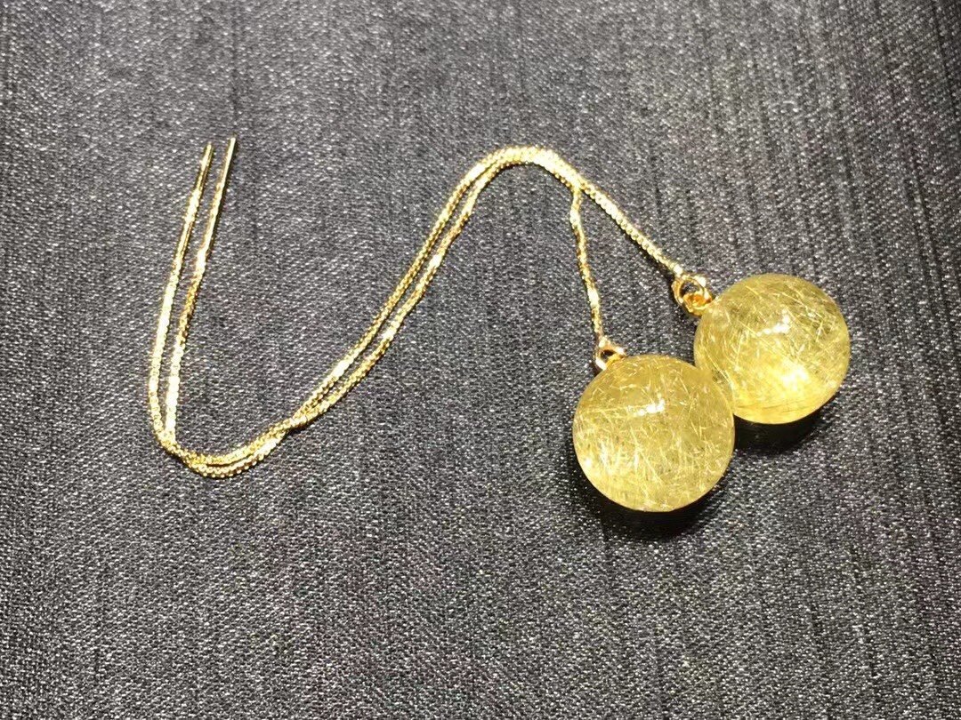 天然金发晶钛晶巴西水晶纯银耳线耳环路路通转运珠圆珠流苏耳坠