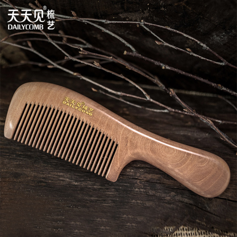 天天见木梳深山老桃木梳节日刻字礼物细齿顺发实木原木木梳_虎窝淘
