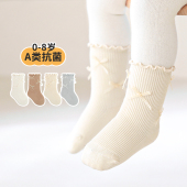 婴儿童中筒袜子女童宝宝春秋抗菌无骨棉袜蝴蝶结公主袜韩版 小腿袜