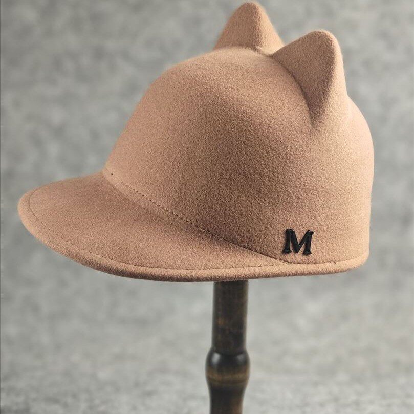 2024秋冬新款可爱耳朵毡帽时尚潮流羊毛棒球帽鸭舌帽休闲女帽