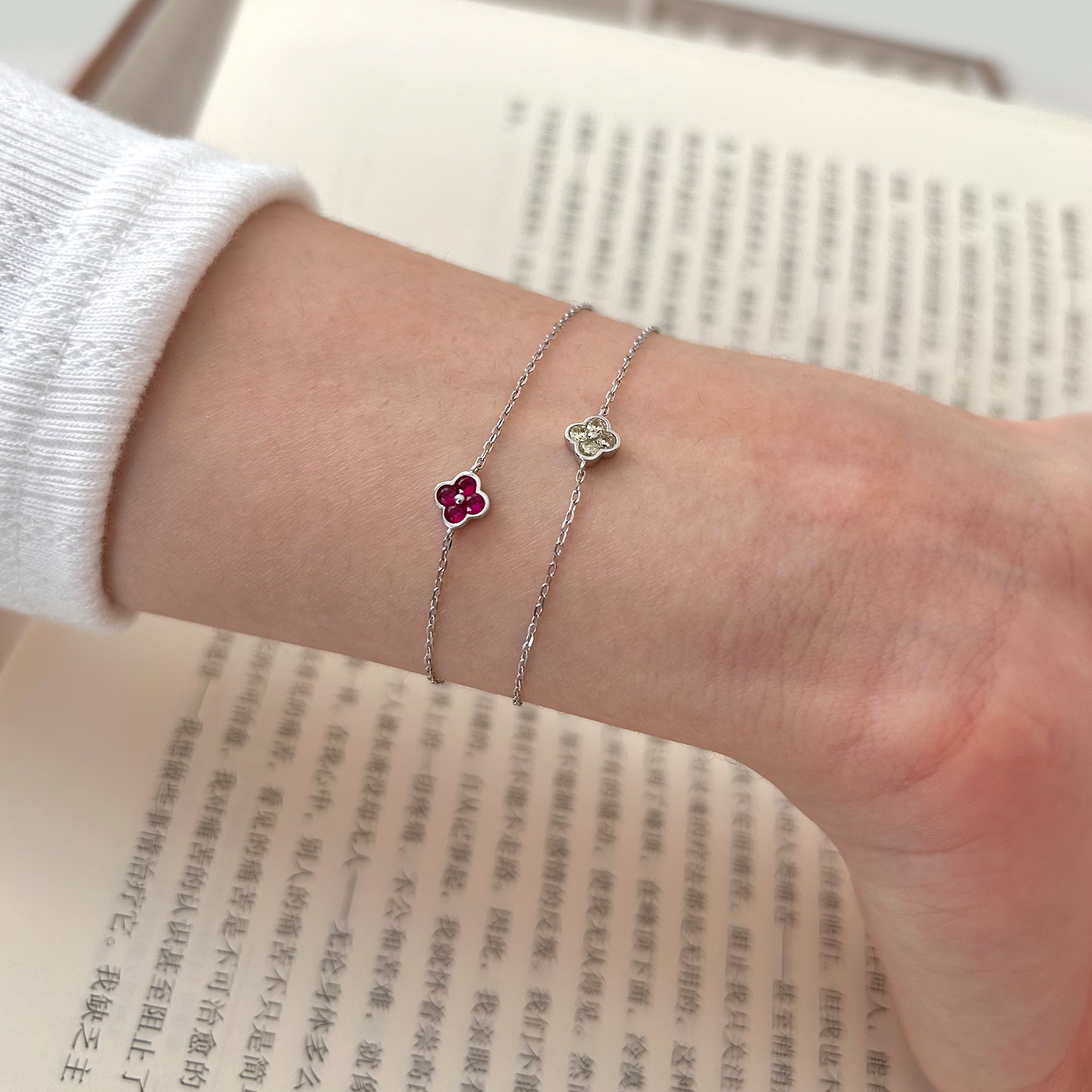 绿肥红瘦/S925银四叶草极细手链