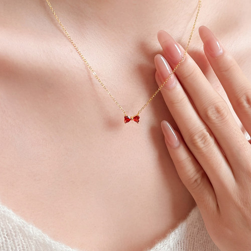 花驿/925银石榴红迷你爱心锁骨链