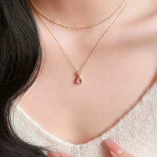 岚屿 925银水滴少女粉钻项链轻奢甜美叠戴锁骨链choker 少女露西
