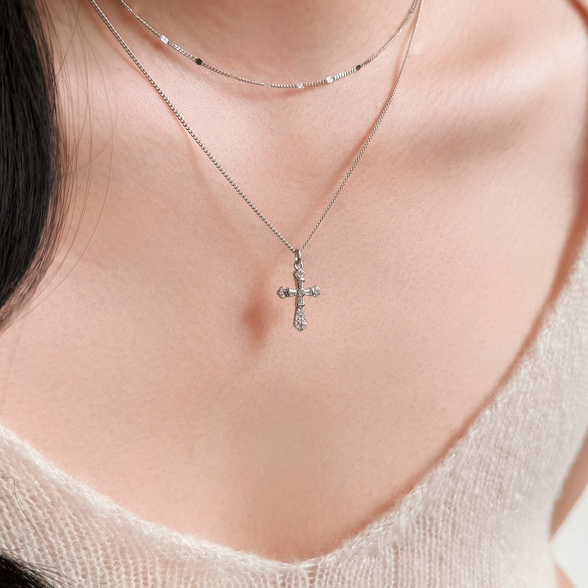 西西里岛/S925银满钻十字架项链