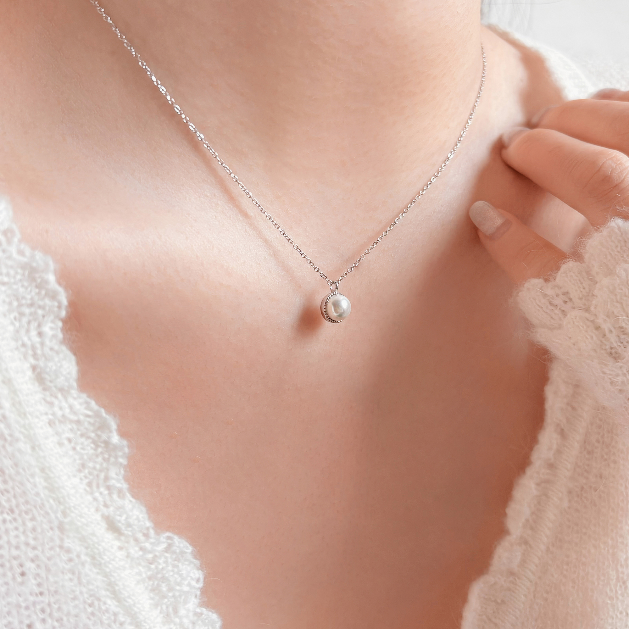 海里雾/小复古珍珠925纯银锁骨链