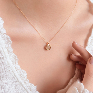复古925银小圆牌锆石吊坠项链女简约ins叠戴毛衣链 法式 岚屿 留白
