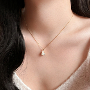 福禄玉石925银锁骨链礼物 天然冰透玉髓葫芦项链新中式 岚屿 祝福