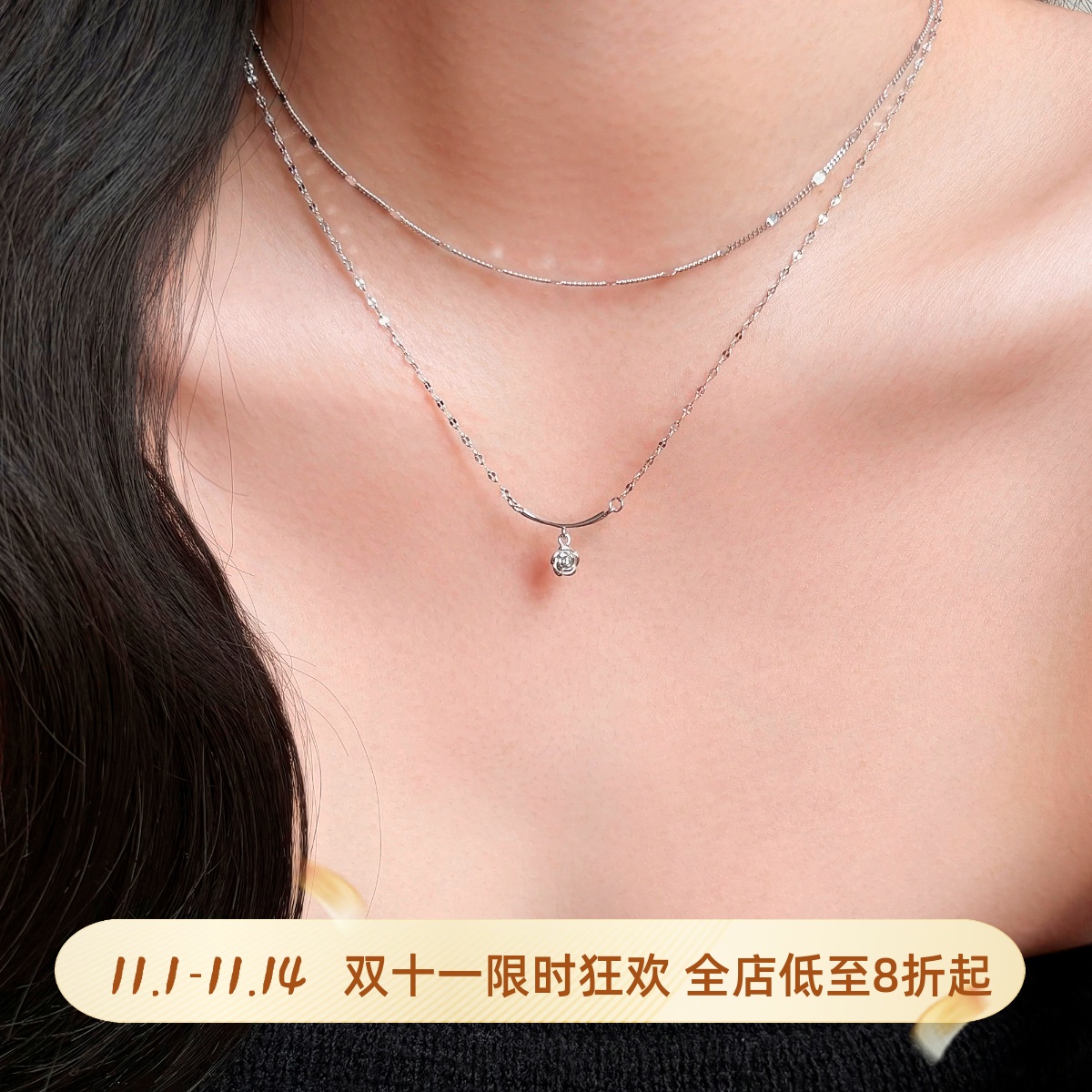 弥岛/925银小众设计玫瑰花朵项链