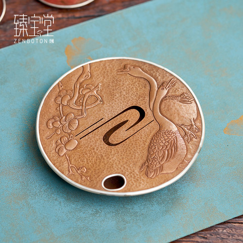 纯铜手工壶承小号圆形嵌入茶盘