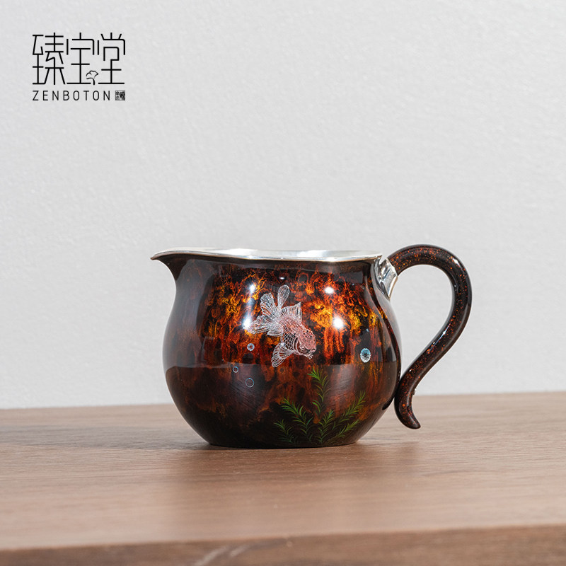 臻宝堂公道杯大漆金鳞分茶器9999纯银纯手工茶海匀杯高端茶具配件