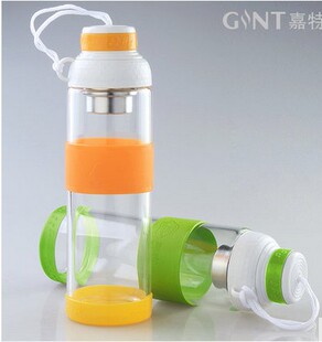 嘉特玻璃杯水杯带盖茶漏创意便携杯透明玻璃茶杯耐热大容量水瓶