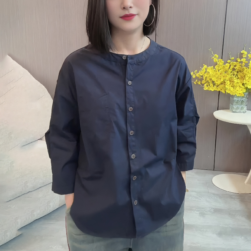 极简风黑色高级韩系大码上衣女2025早秋新款气质小众百搭遮肉衬衫