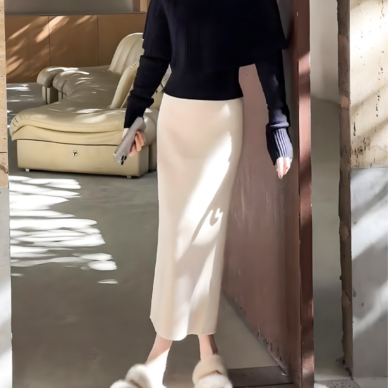 米白色毛呢加厚修身半身裙2024秋冬新款梨型身材高级感包臀百搭裙,女装/女士精品,大码半身裙,淘宝优惠券,粉丝福利购,淘宝优惠卷
