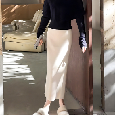 米白色毛呢加厚修身半身裙2024秋冬新款梨型身材高级感包臀百搭裙
