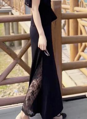 法式优雅黑色百搭半身裙女2025夏季新款蕾丝长款气质时尚鱼尾裙子