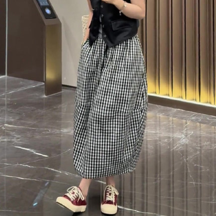 老钱风格纹开叉花苞裙女2025春季新款复古百搭气质高级流行半身裙