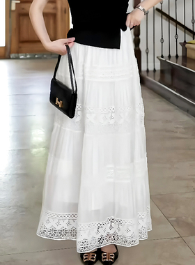 高级重工法式白色蕾丝镂空半身裙女2025夏季新款好看气质显瘦伞裙