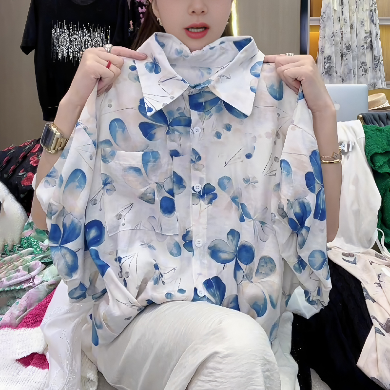高级感时尚别致设计印花流行上衣女2025夏季新款轻奢流行爆款衬衫