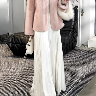 垂坠感白色坑条针织半身裙女秋冬新款气质温柔风中长款休闲直筒裙