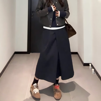 简约纯色百搭抗皱挺括后松紧腰A字半身裙女款2024秋季高级感长裙