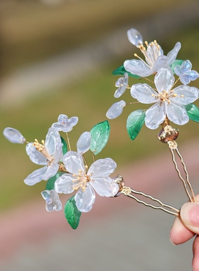醉流年梨花白古风后脑勺点缀发钗