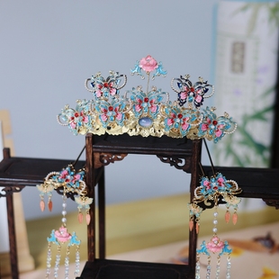 醉流年【未央】三件明制发饰全套复古流苏步摇冠烧蓝头面汉服头饰