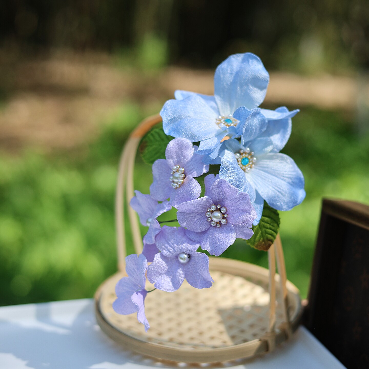 醉流年【花容】鸢尾花枝汉服发饰绒布烫花边夹蓝紫后脑勺侧边发夹