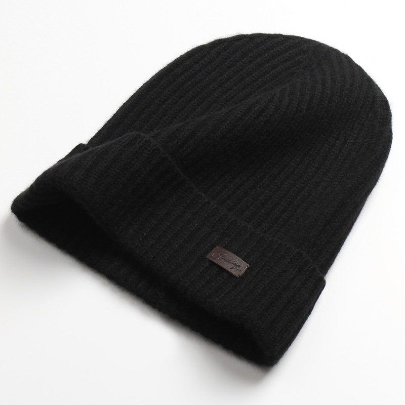 润颖秋冬季新品日韩版潮流欧美英伦保暖纯色针织纯山羊绒帽子男士