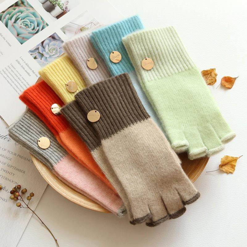 秋冬季新款拼色半指分指手套