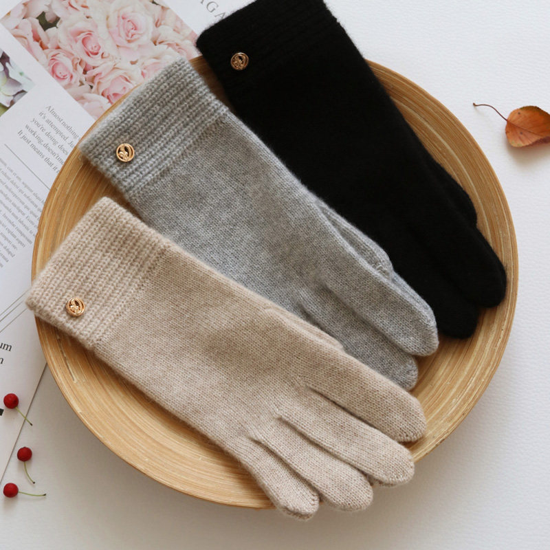 秋冬季新款女士保暖防寒软糯全指触屏触控韩100%纯山羊绒手套冬天