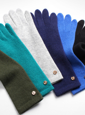 秋冬季韩版针织保暖中长款羊毛触控全指女士100%纯山羊绒触屏手套