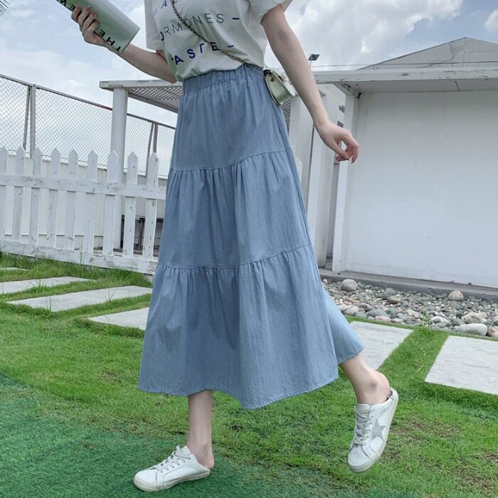 牛仔半身裙女夏季中长款高腰显瘦a字裙子气质百搭伞裙仙女蛋糕裙