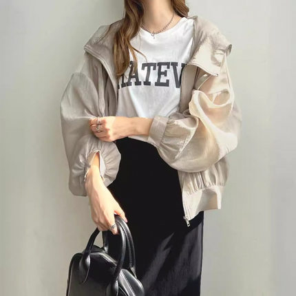 当天发，，现货时尚轻薄连帽防晒衣服女夏季防紫外线遮阳防晒衫