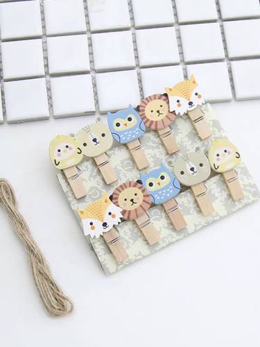 可爱彩色照片夹挂照片墙装饰木夹子麻绳夹绳挂绳小相片木头木质