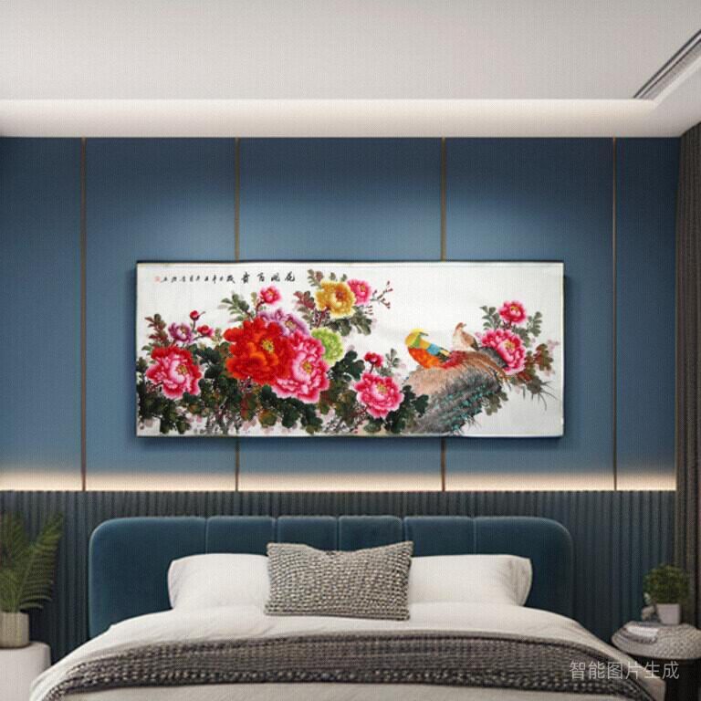 手绘锦鸡牡丹挂画中式卧室客厅背景装饰花开富贵国画真迹字画装裱