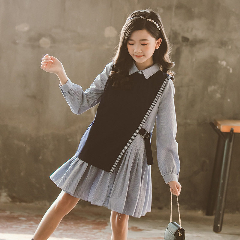 设计感女童连衣裙套装简单大气学院风女孩衣服一大一小儿童姐妹装