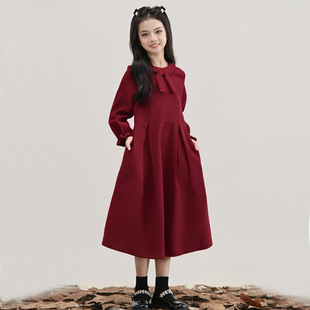 简单大气女童娃娃领连衣裙12岁小女孩本命年红色长裙儿童姐妹装秋