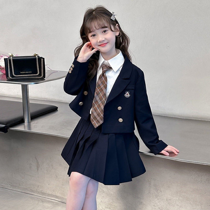 森系女童JK套装学院风姐妹装女孩小西装外套衬衫百褶短裙三件套秋