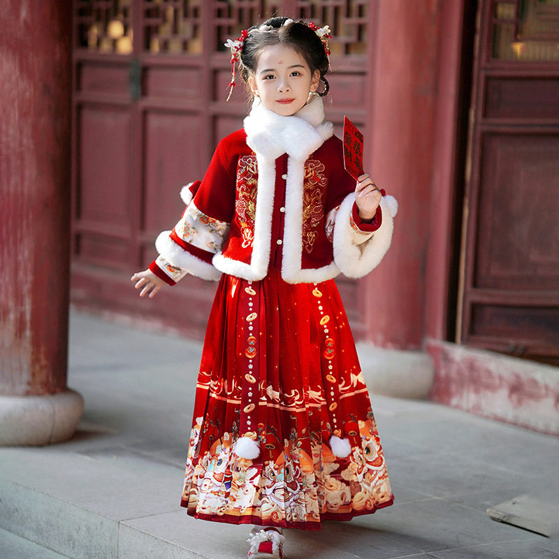 超仙古装汉服裙子套装秋冬款小女孩拜年服十岁小学生女童马面裙11