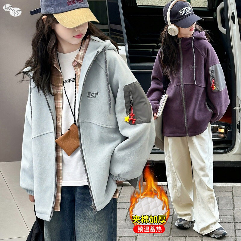 秋冬女童加棉加厚冲锋衣外套连帽棉服一大一小儿童姐妹闺蜜装12岁