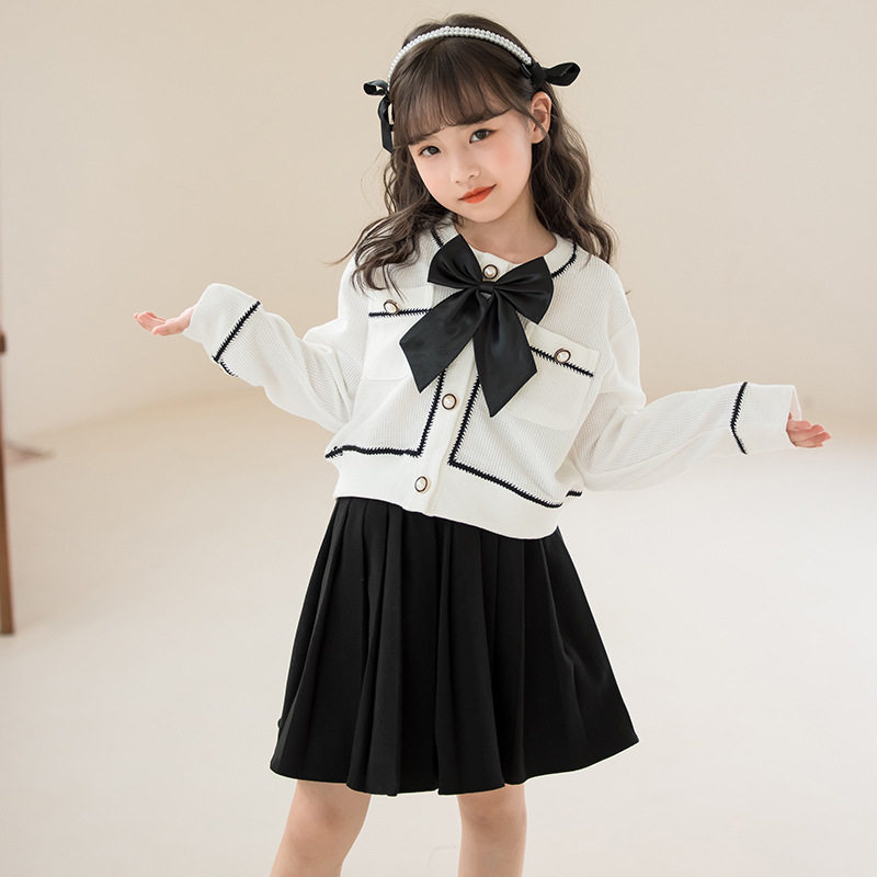 秋季小香风女童秋装套装韩版时髦小女孩百褶裙两件套儿童姐妹装10