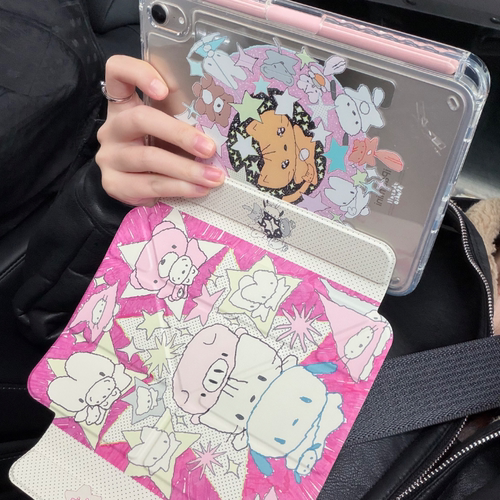 Shesell「小猪咪」Y折air8磁吸拆分亚克力iPad保护壳带笔槽粉色可爱少女插画风