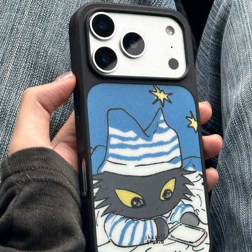 Shesell「夜猫子」iphone17pro手机壳碳纤纹原创ag磨砂背板magsafe情侣闺蜜礼物可爱