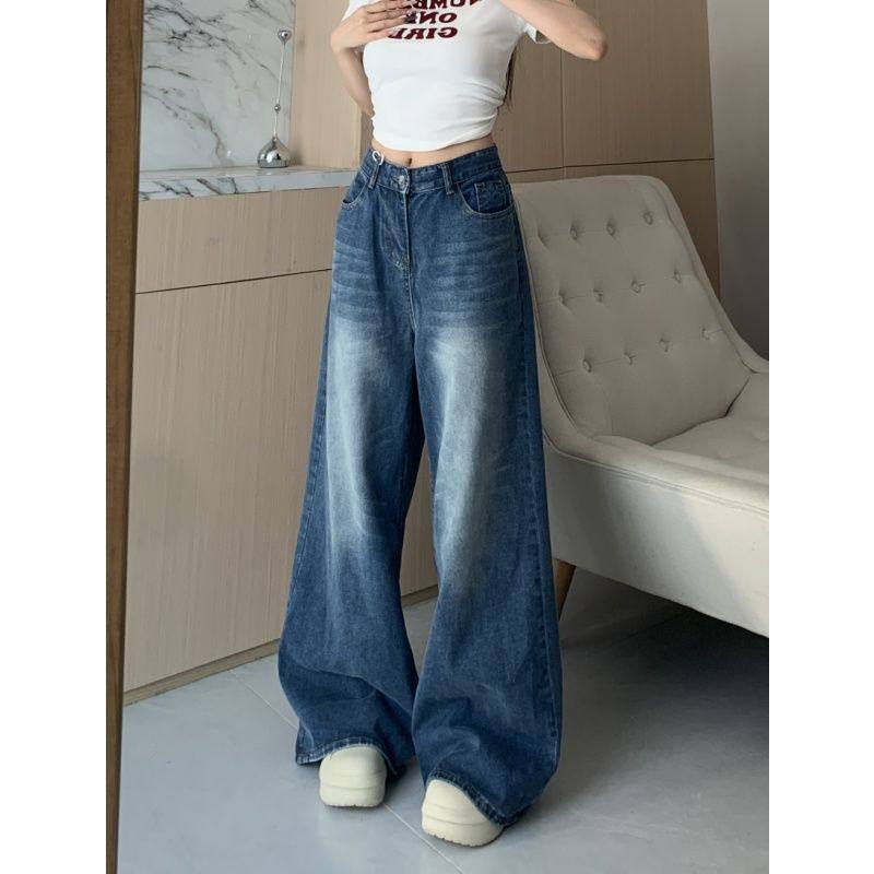 小个子一米五美式复古微喇牛仔裤女高腰显瘦宽松直筒新款喇叭裤子