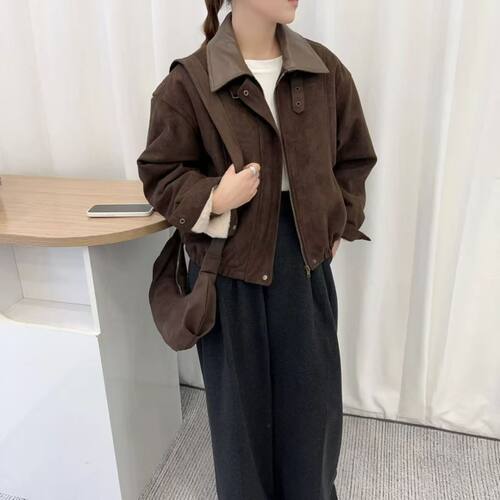 皮翻领加绒保暖夹克上衣