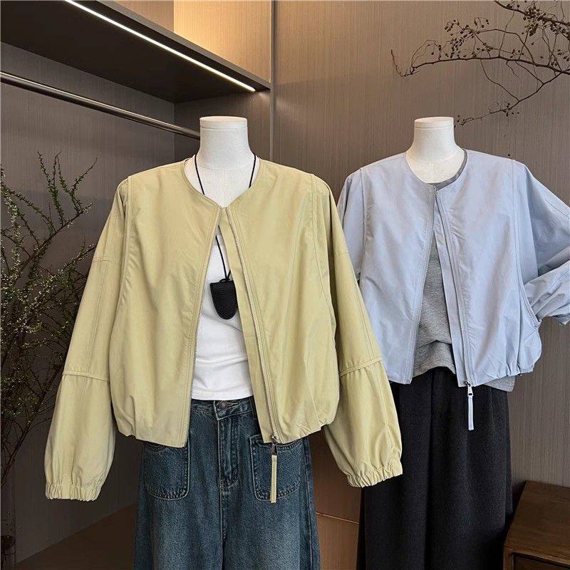 韩系圆领冲锋衣短外套女春季2025新款小个子休闲百搭高级感棒球服