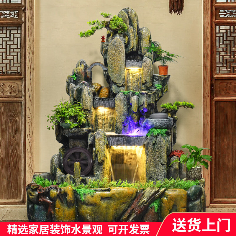 入户假山鱼池造景阳台庭v院流水喷泉客厅装饰摆件高山落地水景