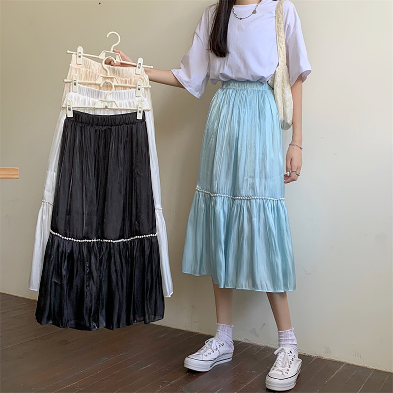 Real price Korean high waist show thin foreign style medium length A-line skirt show thin cover Hip Bag hip skirt